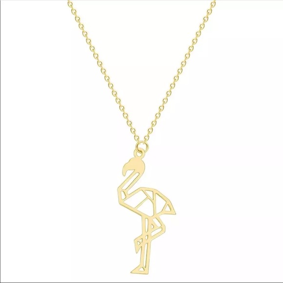 Golden Geometric Flamingo Summer Necklace - Picture 1 of 2